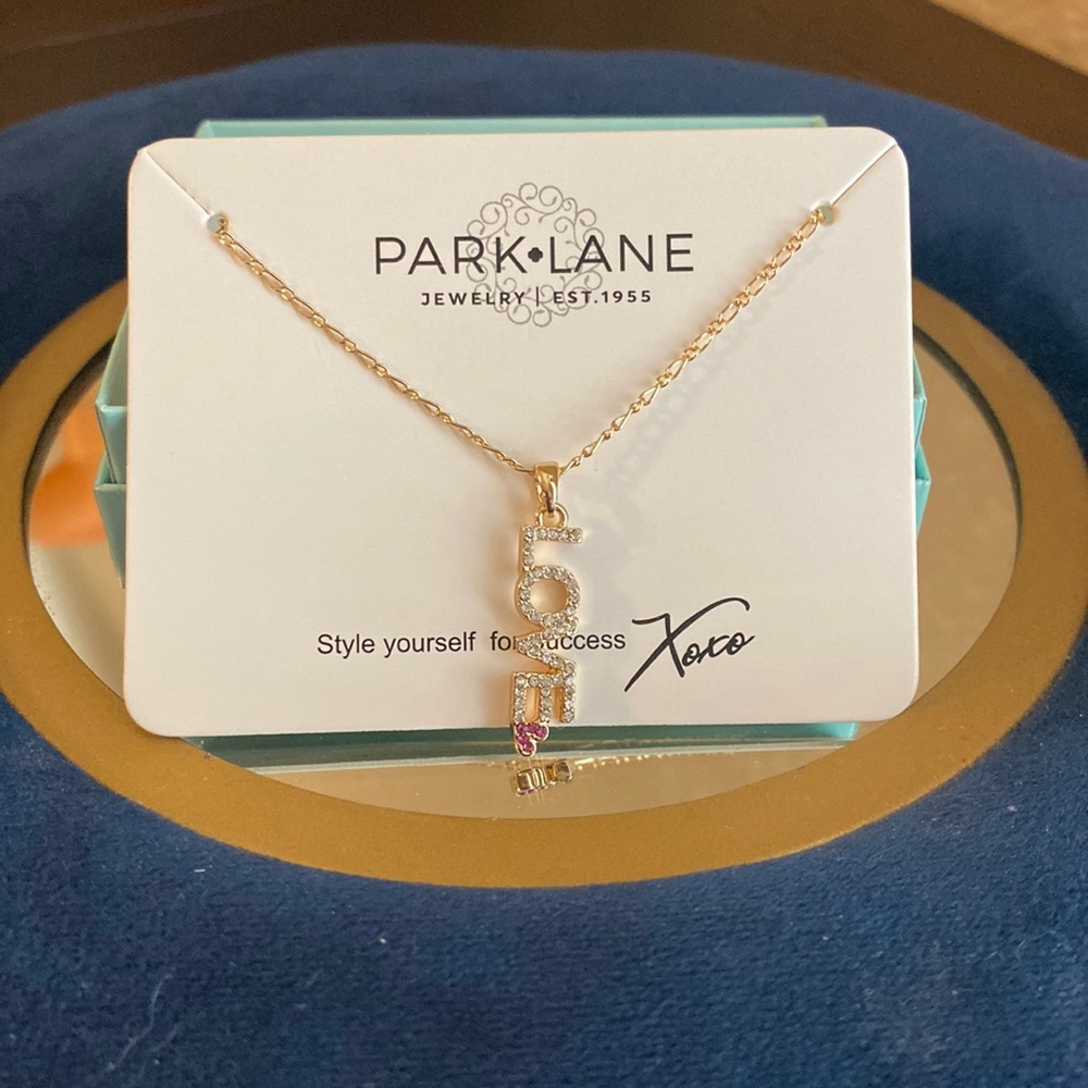 “LOVE” Necklace with Pink Heart